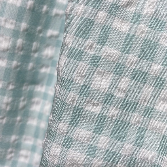 LEYDEN chambray smock elastic high waist balloon offshoulder gingham dress green - Picture 12 of 12